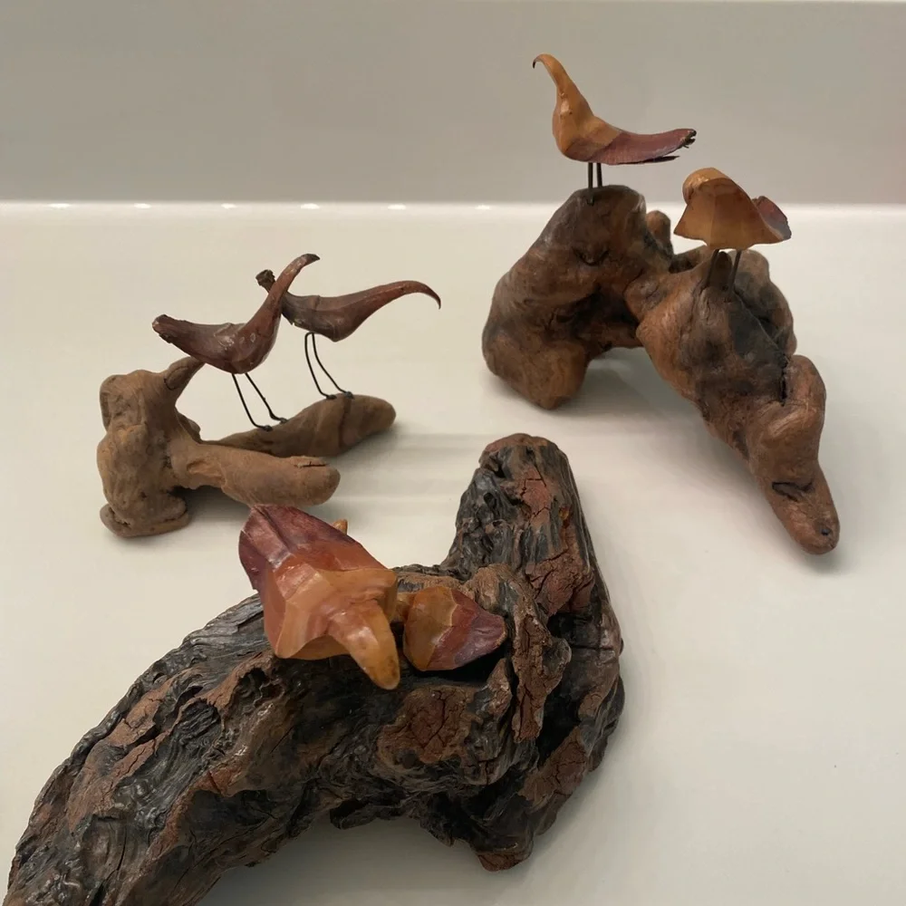 MCM Vintage home decor birds on the wood sculpture